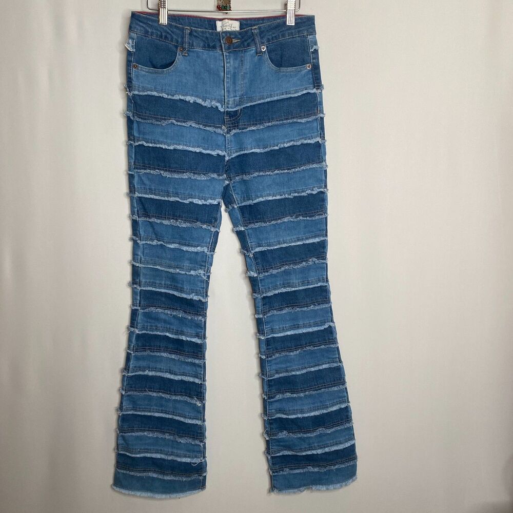 Vince Blue New York Frey Seem Patchwork Jeans Boho High Rise Flare Size 9/30x34